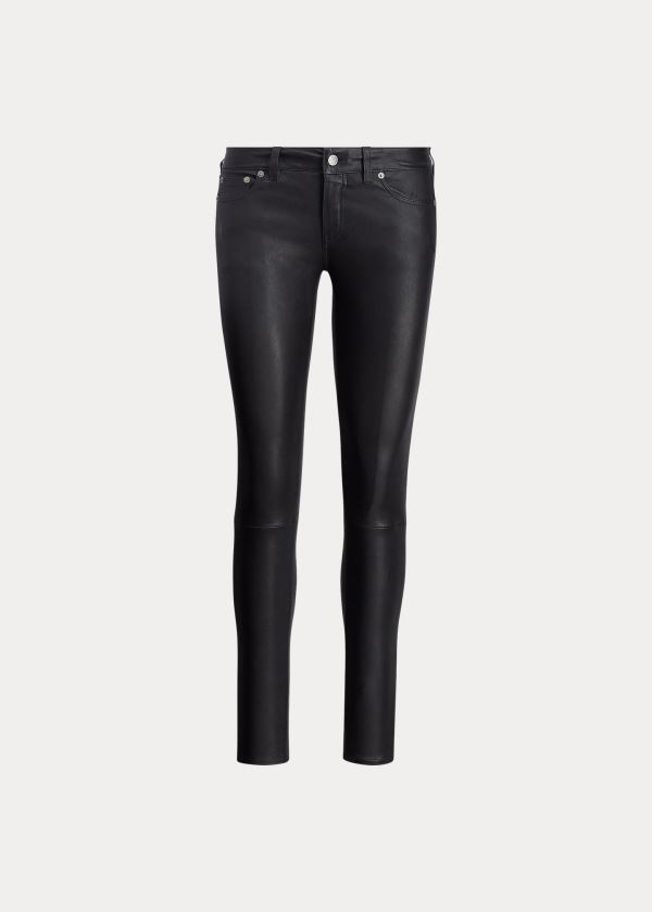 Pantalones Polo Ralph Lauren Mujer Negros - Stretch Leather Skinny - SRIAJ2698